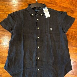 Polo, Ralph Lauren black linen short sleeved button-down.